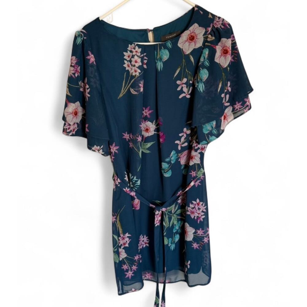 Primark ASOS Blue Floral Belt Detail Ruffle Shoulder Knee Length Summer Dress